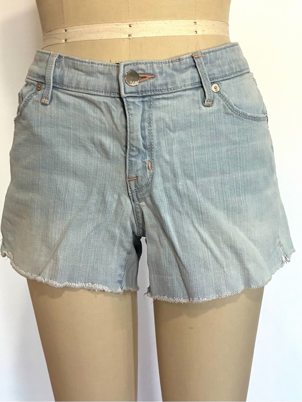 Light Blue Denim Women's Jean Shorts with Frayed Hem